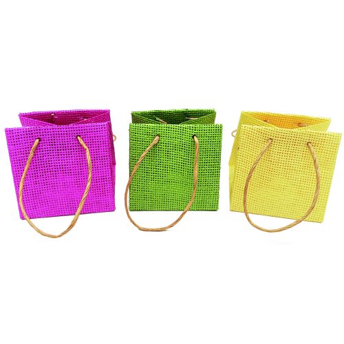 Produkt Torebki na prezenty z uchwytami papierowe różowe żółte zielone tekstylne 10,5 cm 12szt