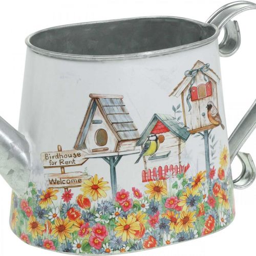 Floristik24 Dekoracyjna konewka doniczka metalowa donica letnia z domkami dla ptaków wys.15cm dł.28cm