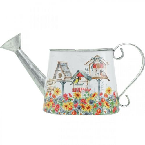 Floristik24 Dekoracyjna konewka doniczka metalowa donica letnia z domkami dla ptaków wys.15cm dł.28cm