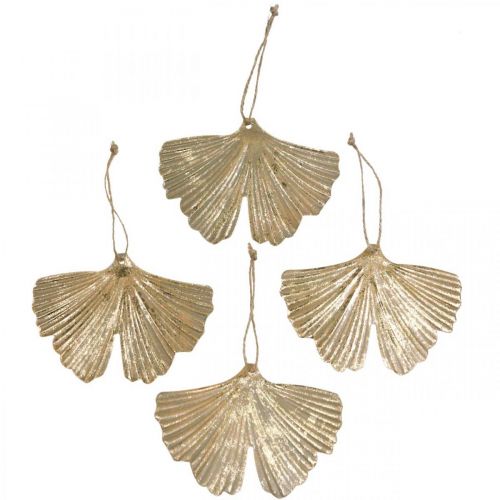 Floristik24 Zawieszka w kształcie liścia miłorzębu Ginkgo vintage dekoracyjna metalowa 15×11cm 4 szt