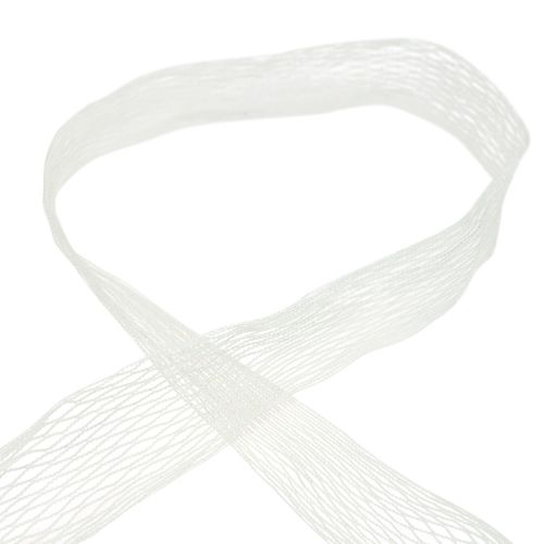 Floristik24 Taśma siatkowa, taśma siatkowa, taśma dekoracyjna, biała, wzmocniona drutem, 50 mm, 10 m