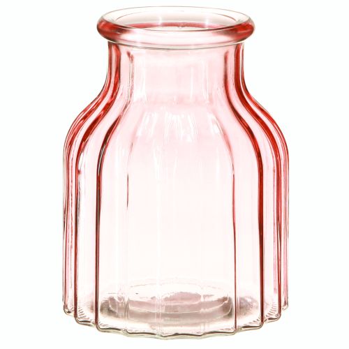 Szklany wazon na kwiaty retro różowy przyciemniany Ø11cm H14.5cm 2szt