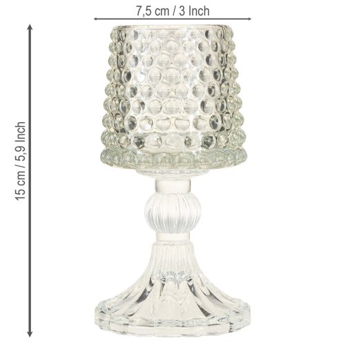 Produkt Szklany świecznik na podgrzewacze z kropkami i rowkami w podstawie wys. 15 cm 2 szt.