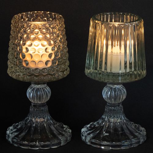 Produkt Szklany świecznik na podgrzewacze z kropkami i rowkami w podstawie wys. 15 cm 2 szt.