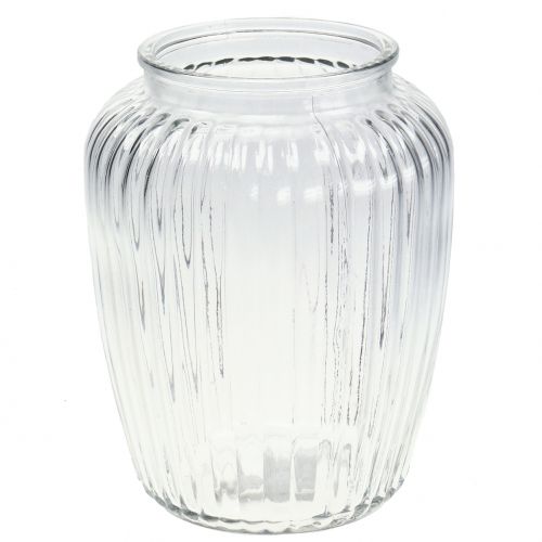Floristik24 Wazon szklany prążkowany Ø15cm H19,5cm