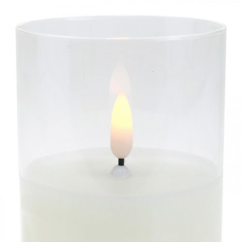 Floristik24 Świeca LED w szkle z efektem płomienia, Indoor Candle ciepłej bieli, LED z timerem zasilany bateriami Ø7.5 H12.5cm