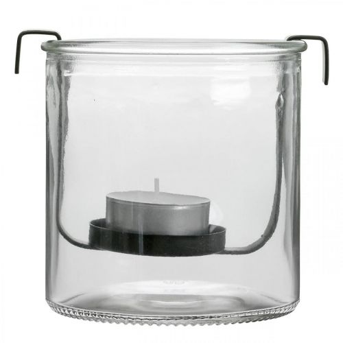 Floristik24 Szklana latarnia z uchwytem na tealight, czarny metal Ø9×H10cm