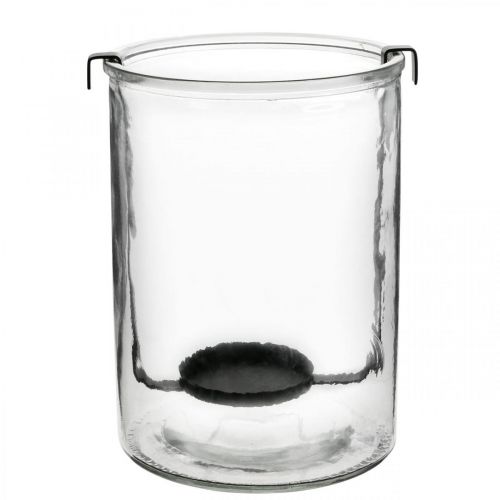 Produkt Latarnia szklana z świecznikiem na herbatę czarny metal Ø13,5×W20cm