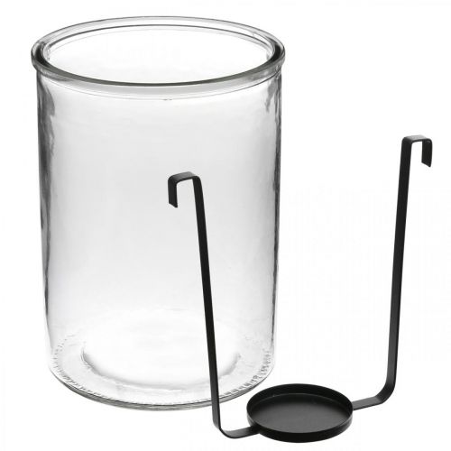 Produkt Latarnia szklana z świecznikiem na herbatę czarny metal Ø13,5×W20cm
