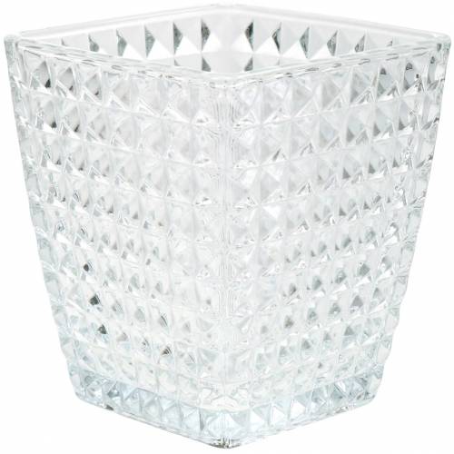 Floristik24 Szklana kostka latarniowa fasetowana, dekoracja stołu, wazon ze szkła, dekoracja szklana 2szt