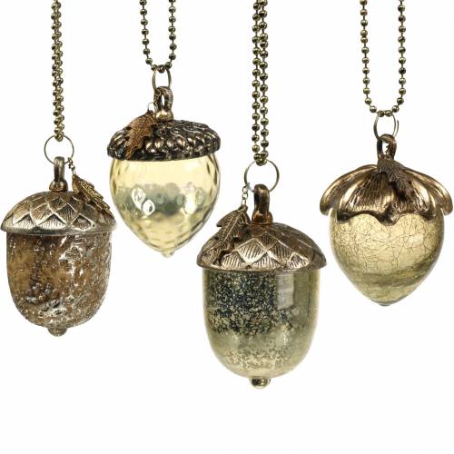 Floristik24 Choinka Ornament wiszący żołądź metal szkło złoto 11cm 4szt.