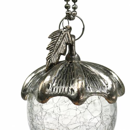 Floristik24 Choinka Ornament wiszący żołądź metal szkło srebro 7cm 4szt.