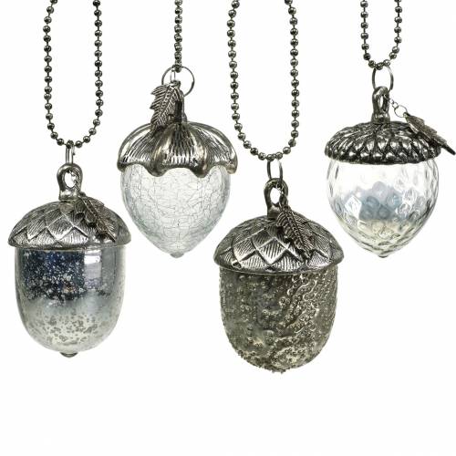Floristik24 Christmas Tree Ornament Acorn Glass Silver Antique 11cm 4szt.