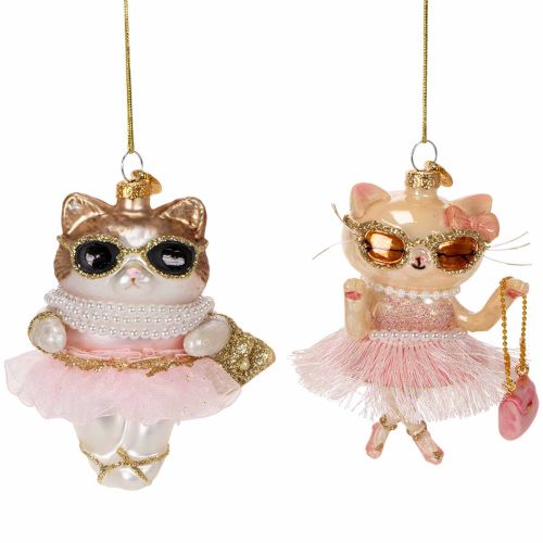 Szklane ozdoby koty z tutu jako ozdoba choinkowa 11cm 2szt. kupić | Floristik24.pl