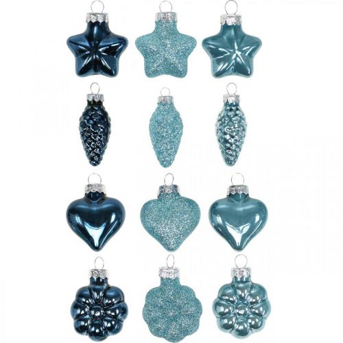 Floristik24 Mini Choinka Dekoracje Mix Szklane Niebieskie, Glitter Assorted 4cm 12szt.