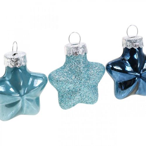Floristik24 Mini Choinka Dekoracje Mix Szklane Niebieskie, Glitter Assorted 4cm 12szt.