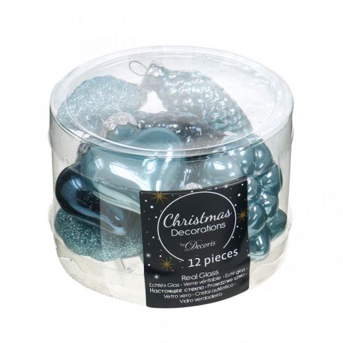 Produkt Mini Choinka Dekoracje Mix Szklane Niebieskie, Glitter Assorted 4cm 12szt.