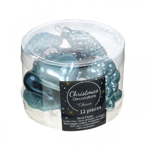 Floristik24 Mini Choinka Dekoracje Mix Szklane Niebieskie, Glitter Assorted 4cm 12szt.