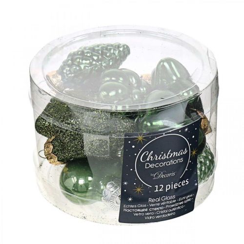 Floristik24 Mini Choinka Dekoracje Mix Zielony Szkło Dekoracje świąteczne Asortyment 4cm 12szt