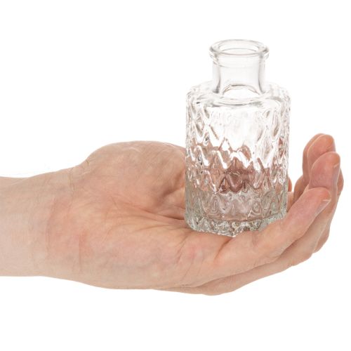 Miniaturowy wazon szklany z wzorem diamentowym, mały wazon stołowy, butelka, przezroczysty, 9 cm, 6 sztuk | Floristik24.pl