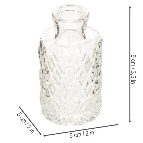 Miniaturowy wazon szklany z wzorem diamentowym, mały wazon stołowy, butelka, przezroczysty, 9 cm, 6 sztuk | Floristik24.pl