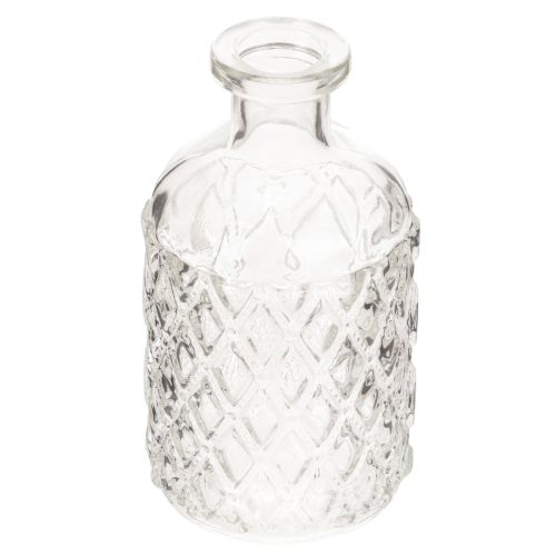 Butelka szklana z wzorem diamentowym, butelka dekoracyjna, wazon, mała, 13 cm, 6 sztuk