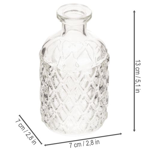 Butelka szklana z wzorem diamentowym, butelka dekoracyjna, wazon, mała, 13 cm, 6 sztuk | Floristik24.pl