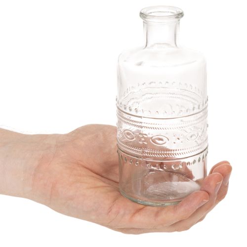 Butelka szklana z wzorem, cylindryczna, przezroczysta, wazon dekoracyjny, 15 cm, 6 szt. | Floristik24.pl