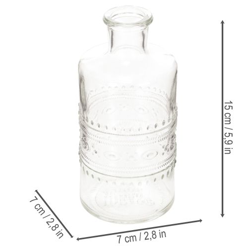 Butelka szklana z wzorem, cylindryczna, przezroczysta, wazon dekoracyjny, 15 cm, 6 szt. | Floristik24.pl