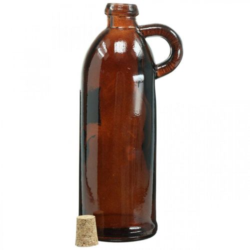 Floristik24 Szklana butelka vintage z korkiem i uchwytem brązowa Ø7,5 cm W22cm