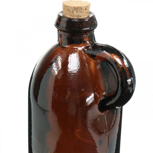 Floristik24 Szklana butelka vintage z korkiem i uchwytem brązowa Ø7,5 cm W22cm