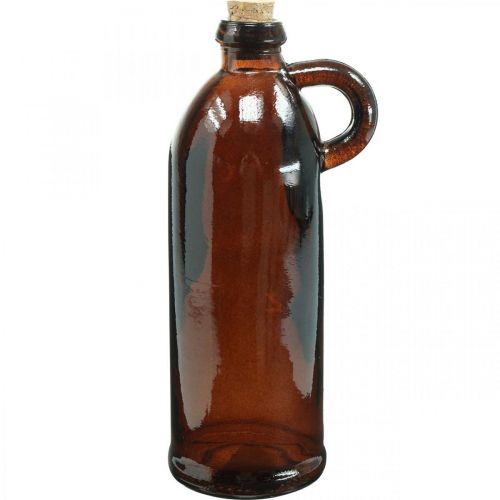Floristik24 Szklana butelka vintage z korkiem i uchwytem brązowa Ø7,5 cm W22cm