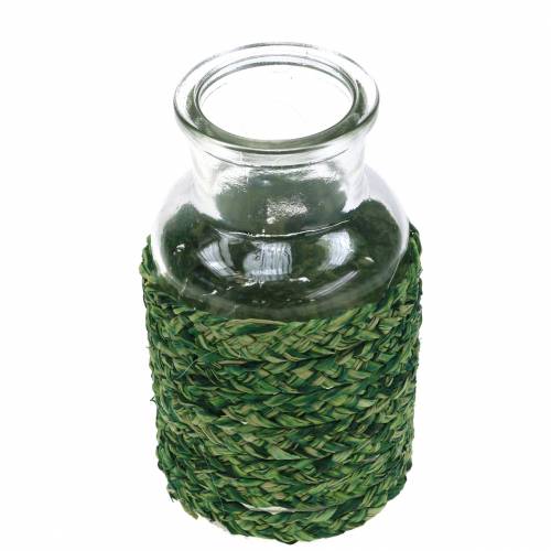 Floristik24 Deco szklana butelka z rafią w kolorze zielonym W10cm 4szt