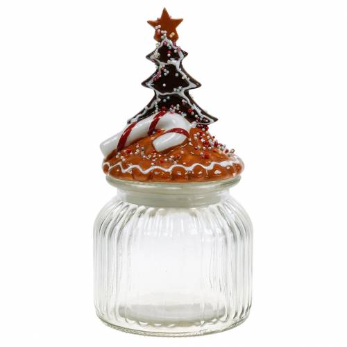 Floristik24 Szklany słoik z ceramiczną pokrywką piernik biały, brązowy H21,5 cm słoik na ciastka