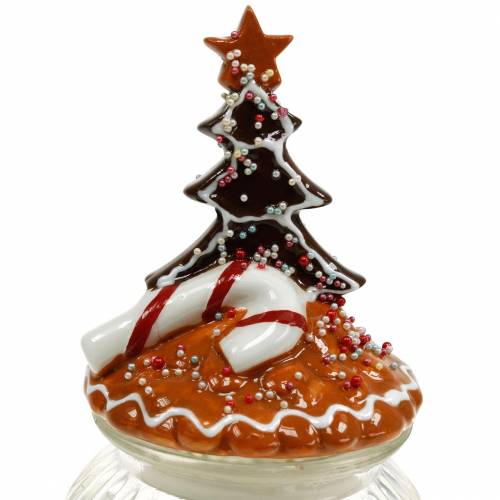 Floristik24 Szklany słoik z ceramiczną pokrywką piernik biały, brązowy H21,5 cm słoik na ciastka