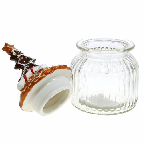 Floristik24 Szklany słoik z ceramiczną pokrywką piernik biały, brązowy H21,5 cm słoik na ciastka