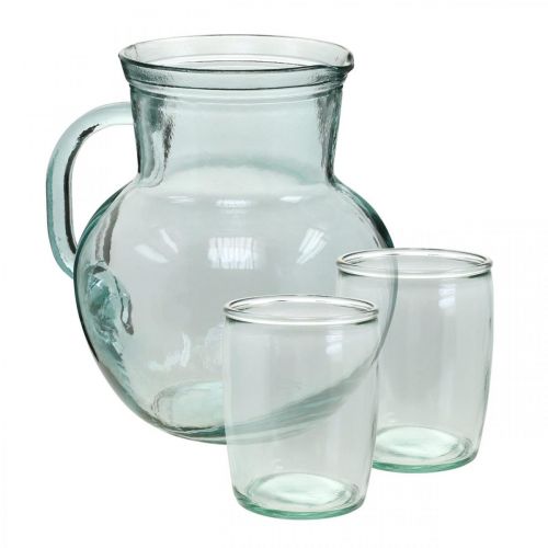 Floristik24 Szklany dzbanek ze szklankami, zestaw do serwowania napojów niebieskawy przezroczysty wys. 20 cm/11,5 cm 5 sztuk