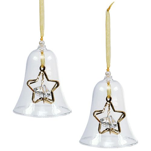 Floristik24 Słoik szklany dzwonek Ø8cm H16cm złoty 2szt.