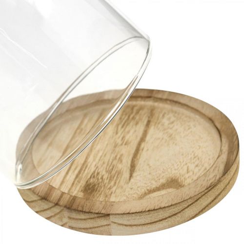 Produkt Dekoracyjny dzwonek, szklana kopuła z drewnianą płytą, dekoracja stołu wys. 16 cm Ø12,5 cm