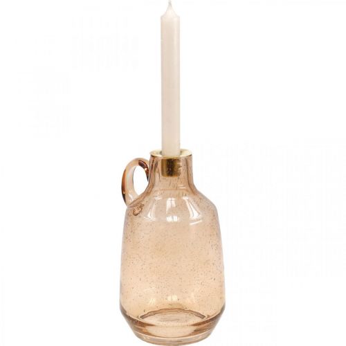 Floristik24 Świecznik Szklany Świeca Jasnobrązowy Szklany Deco W22cm