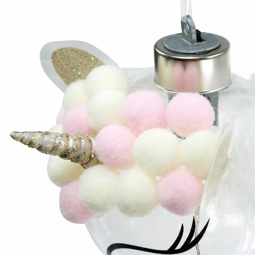 Floristik24 Choinka kula jednorożec z lampkami LED cukierkowe kolory, przezroczyste szkło, pompon Ø8cm Na baterie