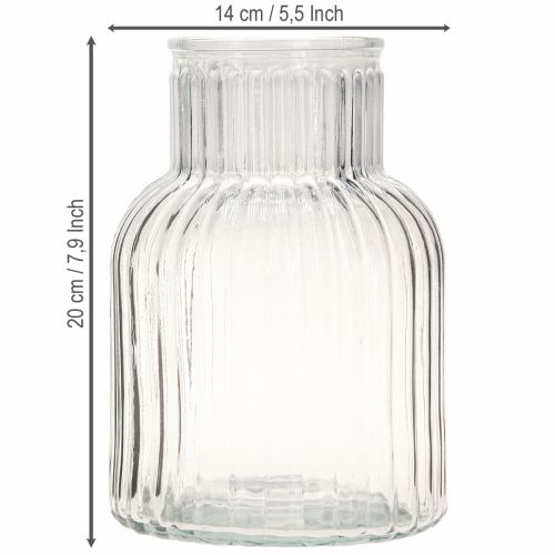 Produkt Szklany wazon wazon na kwiaty szkło rowkowane retro przezroczysty Ø13,5cm wys.20cm