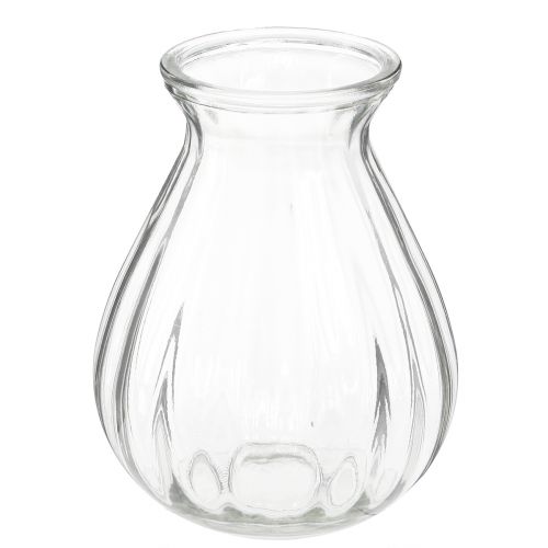 Wazon szklany wazon bulwiasty z rowkami przezroczysty Ø11cm W14cm 2szt