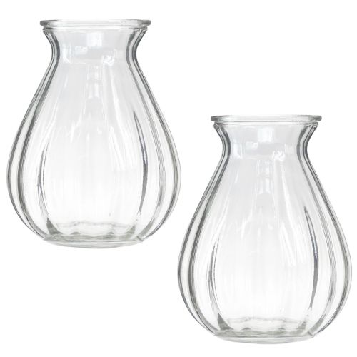 Floristik24 Wazon szklany wazon bulwiasty z rowkami przezroczysty Ø11cm W14cm 2szt