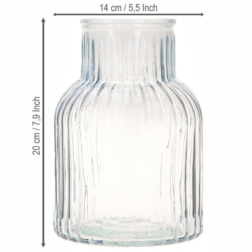 Produkt Wazon na kwiaty z rowkami szklany wazon w kolorze niebieskim Ø13,5cm H20cm