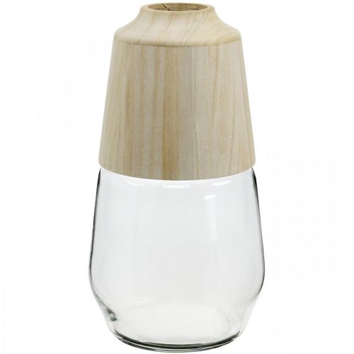 Produkt Wazon szklany z drewnianym ozdobnym wazonem wazon na kwiaty przezroczysty wys.30cm