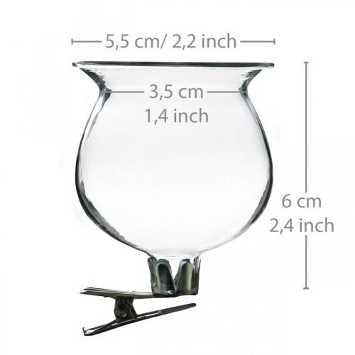 Floristik24 Szklany dzwonek wazon z klipsem przezroczysty Ø5,5 cm W6 cm 4 szt.