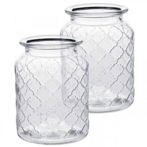 Floristik24 Szklany wazon wzór diamentowy, latarnia, ozdobne szklane naczynie, dekoracja stołu 2 szt.