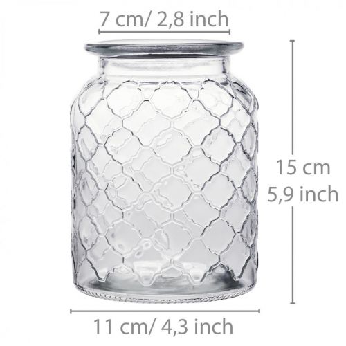 Floristik24 Szklany wazon wzór diamentowy, latarnia, ozdobne szklane naczynie, dekoracja stołu 2 szt.