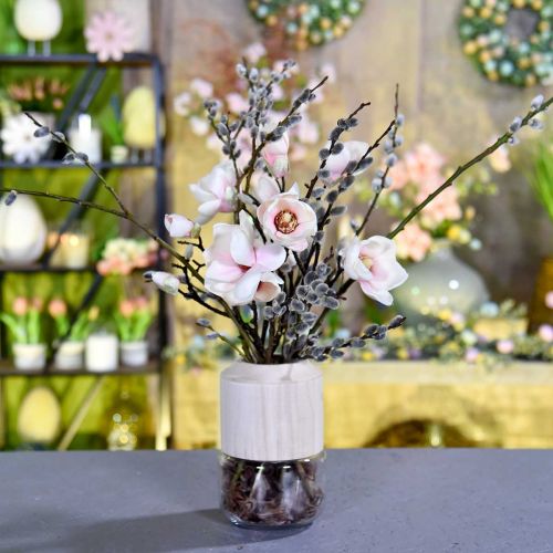 Floristik24 Wazon szklany z drewnianym ozdobnym wazonem do suchej florystyki wys.20cm